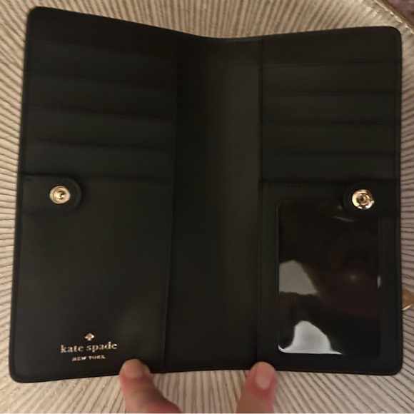 Kate Spade Large Slim Bifold Colorblock Saffiano Leather Toasted & Black NWT - Picture 5 of 6